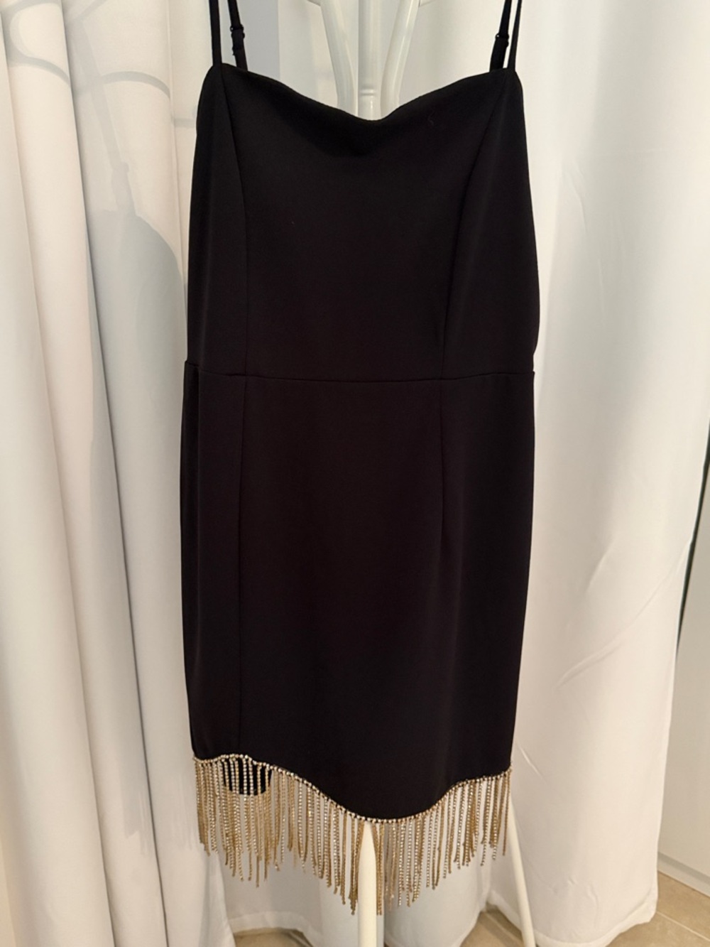Trixxi Black Mini Dress with Gold Fringe Hem